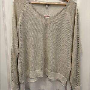 Light Beige Lucky Brand Knit V-Neck Sweater